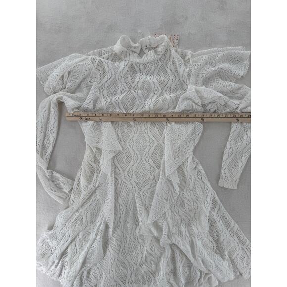 Free People Rock Candy Ivory White Lace Dress Long Sleeve Ruffle Mini Small NWT - Picture 8 of 9